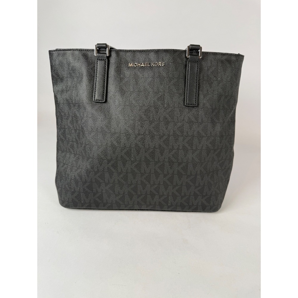 Michael Kors Kimly Large Tote Black MK Monogram Signature Zip Top Shoulder Bag